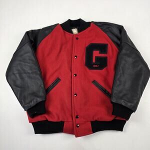 VTG Maverick Varsity Jacket Mens 42 Letterman Wool Leather Sleeve Golf C Patch